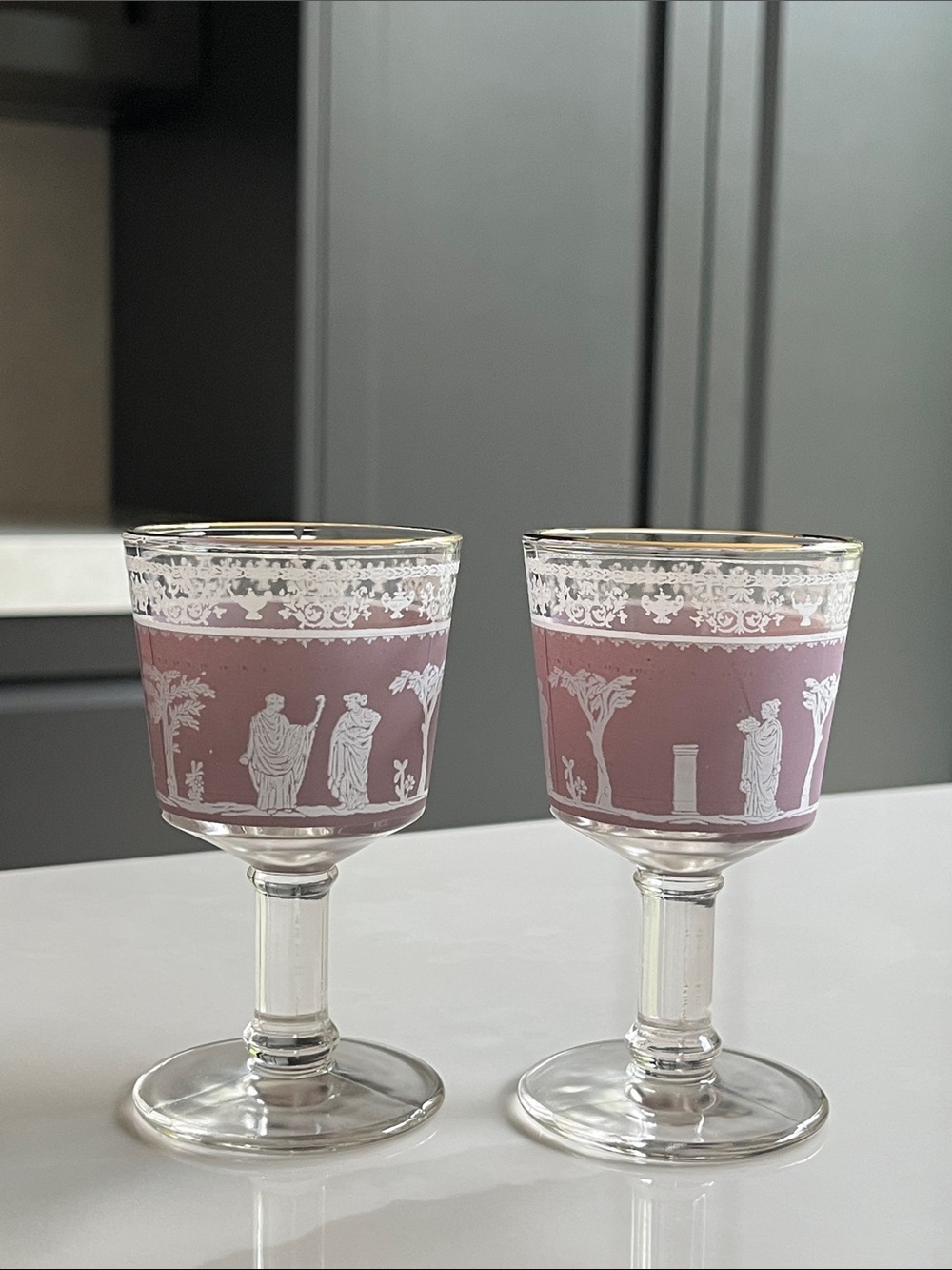 Wedgwood + Jeannette Glass Lavender Hellenic Grecian Apéritif Glasses Set of 2